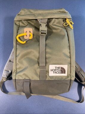 The North Face Olive Green Top Loader Backpack with Yellow Accents
